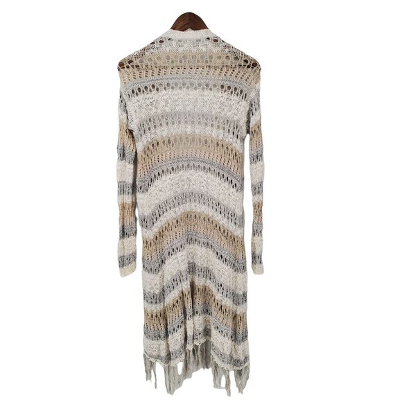 Aeropostale Womens Striped Open Knit Duster Cardigan Size S Fringe Bohemian Boho - Picture 2 of 10